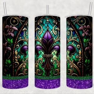 Mardi Gras Looks like stained glass 20oz Straight Tumbler with straw Included